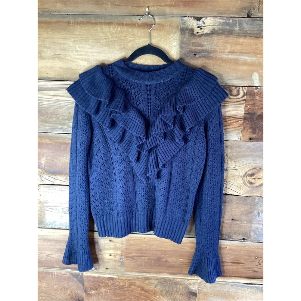 Tularosa Manny Sweater Charcoal Gray Wool Blend Ruffle Flared Ribbed Pullover S